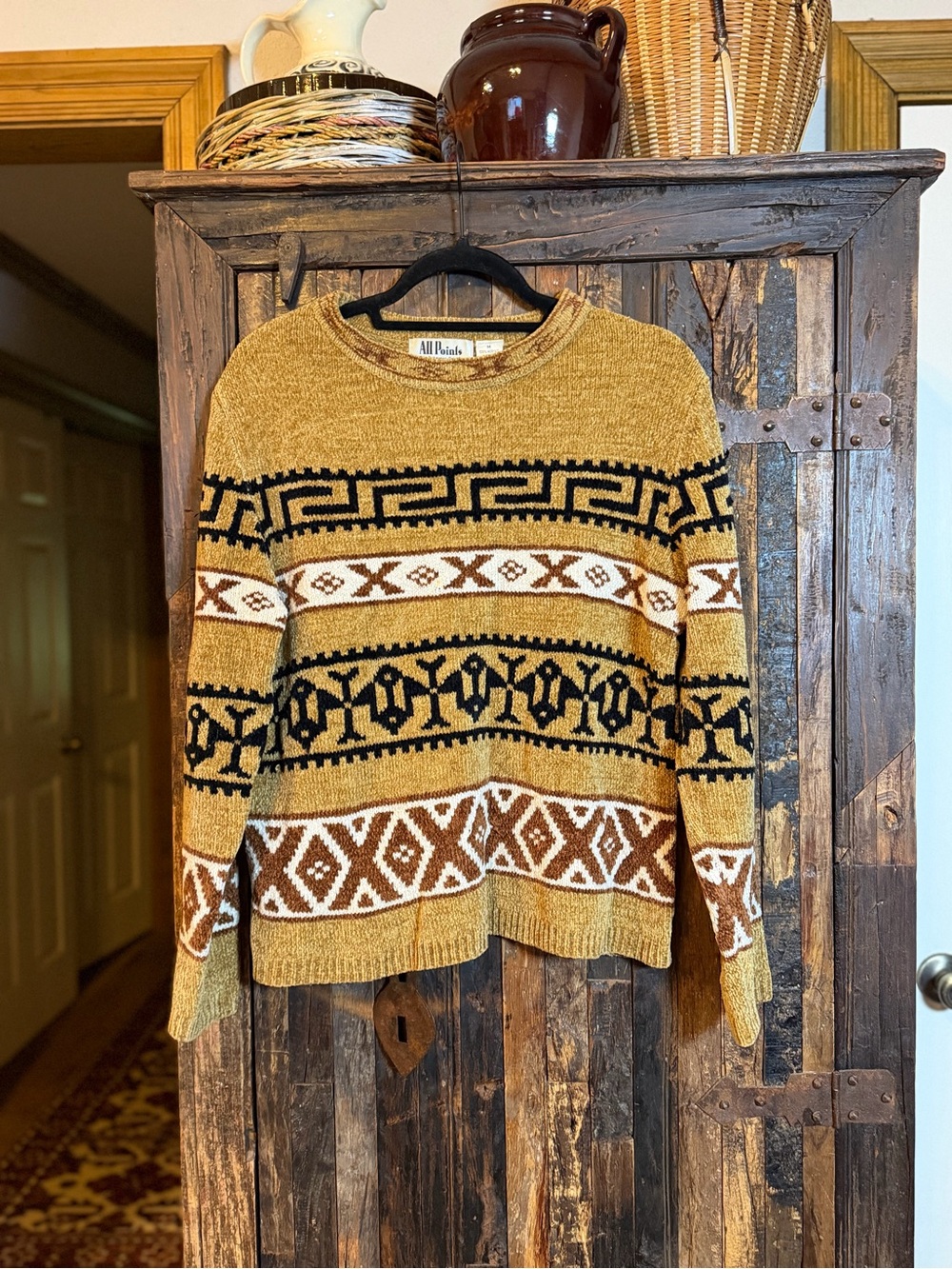 Vintage 90s All Points Chenille Sweater M Southwestern Geometric Boho western
